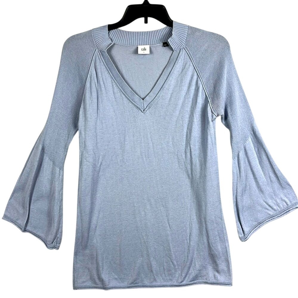 Cabi Long Sleeve VNeck Sweater Tunic Womens Size Small Light Blue